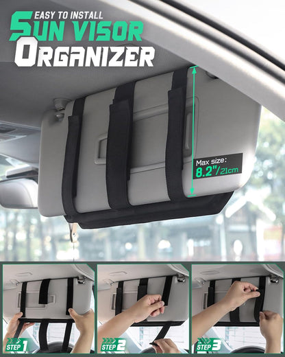 LIVANS Tactical Car Sun Visor Organizer, Auto Accessories Semi-Rigid Molle Panel with Zipper Storage Pouch & Glasses Holder, Gift for Car Gear, Fit Cars, Trucks, Suvs, Jeeps & Patrols (Gray)