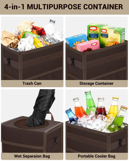 Capolo Car Trash Can with Lid, Leakproof Car Trash Bag Hanging Waterproof Automotive Garbage Can with Storage Pockets Mini Vehicle Trash Bin for Back/Front Seat(Black,2.5 Gallon)