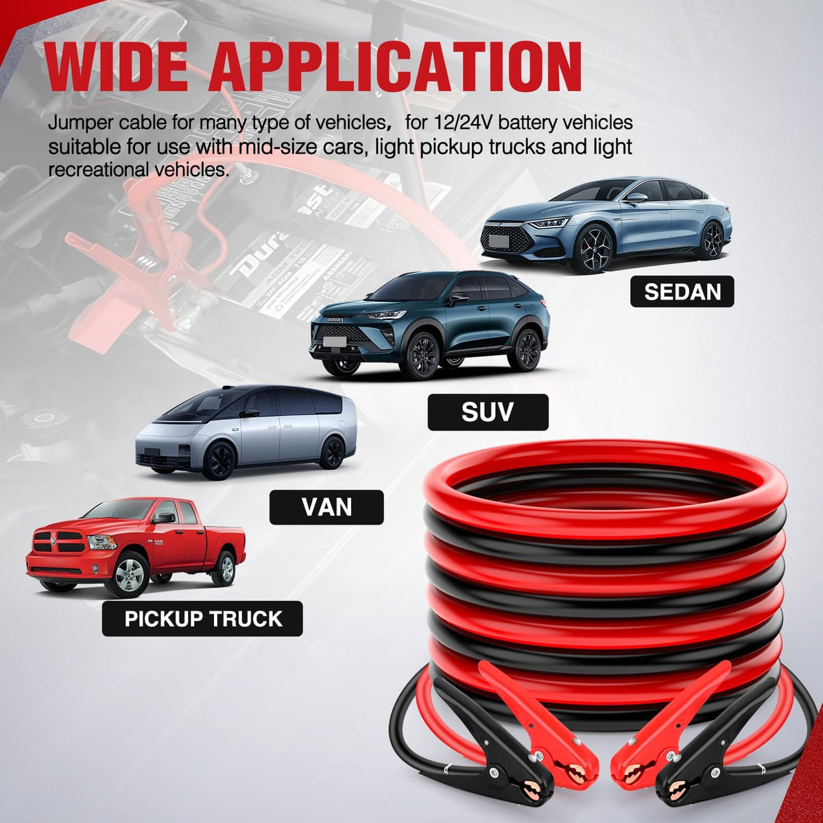 Nilight Jumper Cables for Car Battery 8 Gauge 12 FT Booster Cable Heavy Duty 250 A CCA with Carrying Bag Jump Start Emergency Kit Pickup Vans SUV Sedan Motorcycle