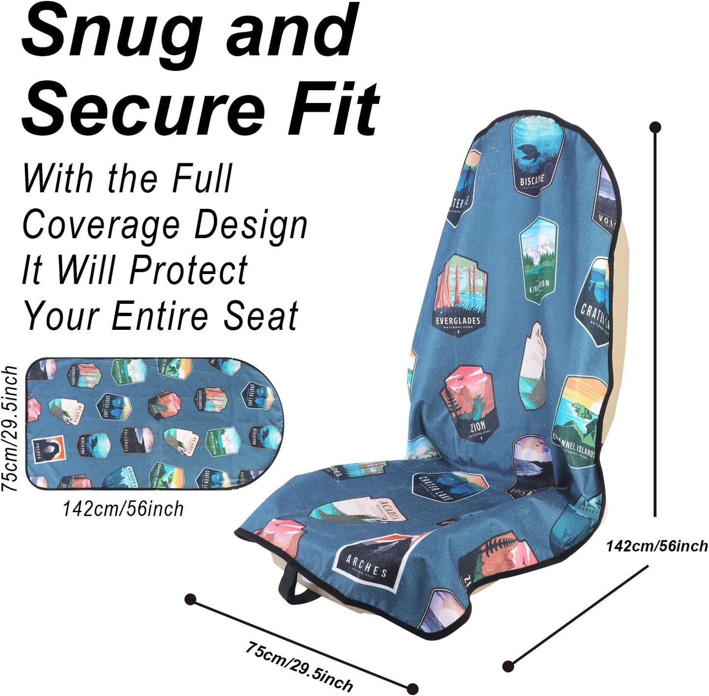 Car Seat Cover Protector Front Seats,for Gym Workout,Running,Swimming,Beach and Hiking,Waterproof Sweat Towel Bucket Seat Covers for Cars SUV Trucks (Black, 1Pcs)