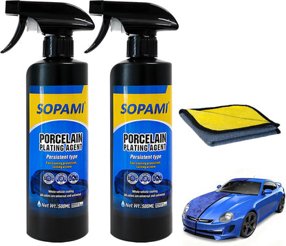 SOPAMI 2-Pack Advanced Car Coating Spray, Quick-Acting Polish & Wax for Scratch Removal, Waterless Wash, and Glass Oil Film Cleaning 17.6fl Oz/500ml
