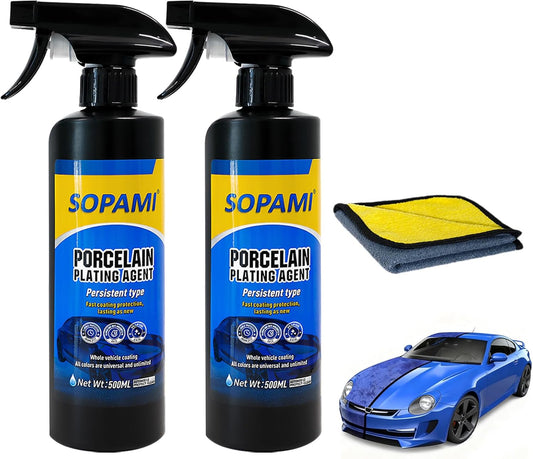 SOPAMI 2-Pack Advanced Car Coating Spray, Quick-Acting Polish & Wax for Scratch Removal, Waterless Wash, and Glass Oil Film Cleaning 17.6fl Oz/500ml