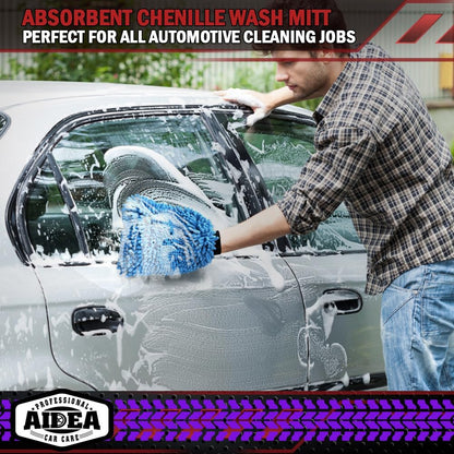 AIDEA Car Wash Mitt Microfiber, 1PK-Scratch-Free& Lint-Free, Premium Chenille Microfiber Mitt Car Wash Brush-Green Regular Size (7.12''X10.14'')