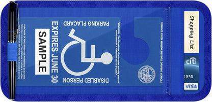 Handicap Placard Holder for Auto, Wisdompro Disabled Parking Permit Sign Protector for Car Sun Visor with Note Paper Slot, Pen Holder and Elastic Strap - Black
