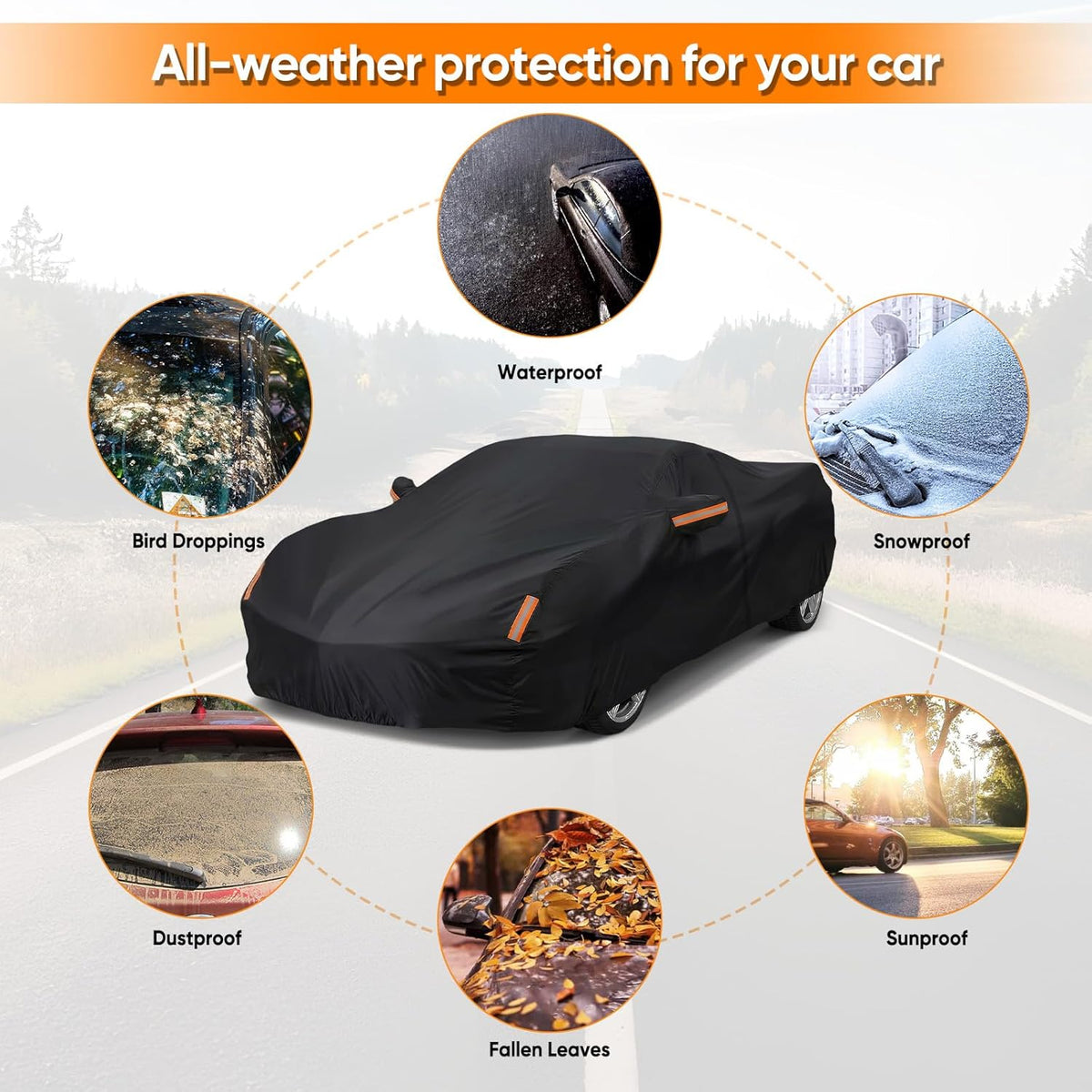 NEVERLAND Sedan Car Cover Waterproof Heavy Duty All Weather Protection Snow Anti-UV Windproof Outdoor Full Car Cover Fit for Automobiles BMW/Mercedes-Benz/Honda（for Car Size:183''L x 70''W x 59''H）
