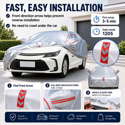 Car Cover for Sedan, Waterproof All Weather Heavy Duty, 360° Underbody Wrap Windproof Design, Quick Install Outdoor Vehicle Cover, Fits 186-193 in