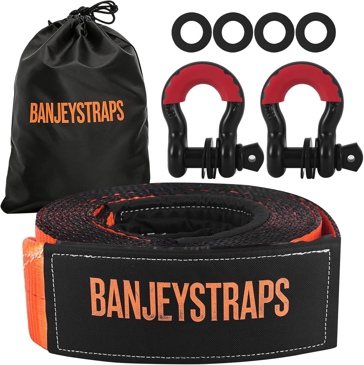 45,000 lb Recovery Tow Strap Kit with 3/4" Shackles（2pcs） - 4" x20' Heavy Duty Snatch Strap for Off-Road Truck & Jeep Recovery, Includes Storage Bag for SUV & 4x4 Vehicle Emergency