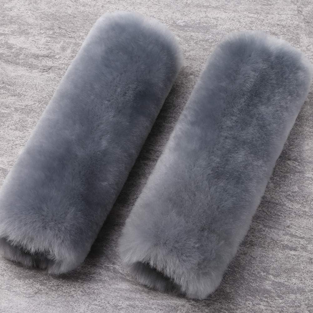 OGLAND Authentic Sheepskin Car Seat Belt Pad,2 Pack Soft Seat Belt Cover for Shoulder Pad Neck Cushion Protector Car Accessories by Genuine Natural Merino Wool (Misty Gray) - Colors A