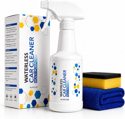 3-in-1 Waterless Car Wash Spray: Ceramic Coating + Quick Detailer - Clean, Shine & Protect Paint, Glass, Wheels Without Pre-washing - Nano-Hydrophobic Barrier - For Cars, Trucks, SUVs, RV - 16.9Oz