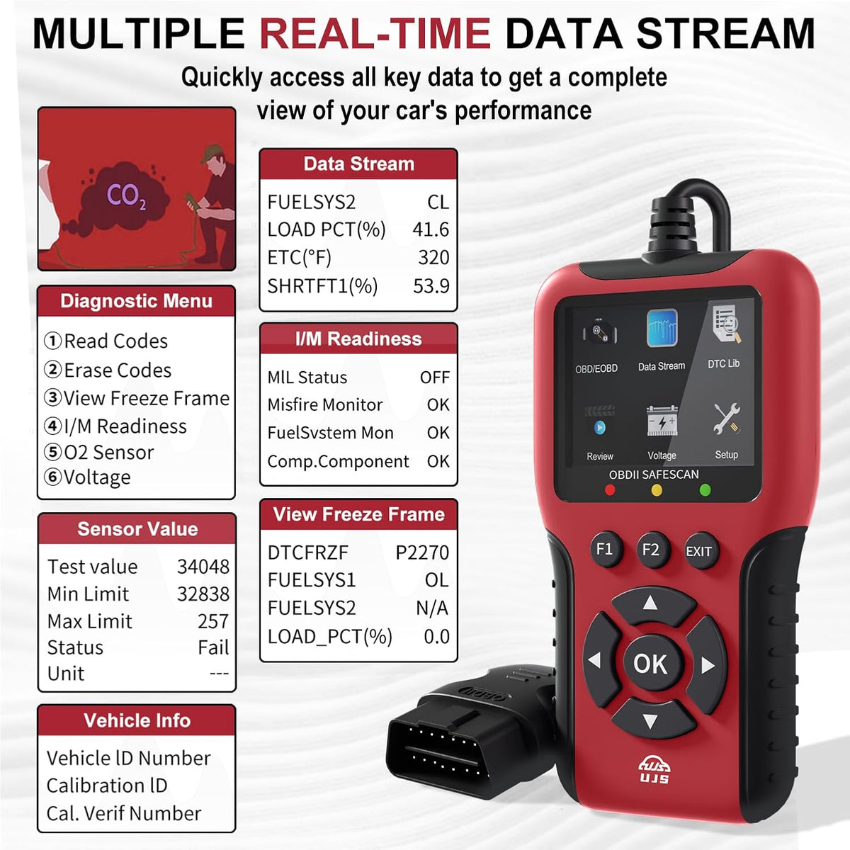 2026 Enhanced Universal OBD2 Scanner, Check Engine Code Reader - 65000+ Fault Codes, Live Data, I/M Readiness, Battery Voltage Check, Read & Clear Error Codes for All OBDII Protocol Car 1996+