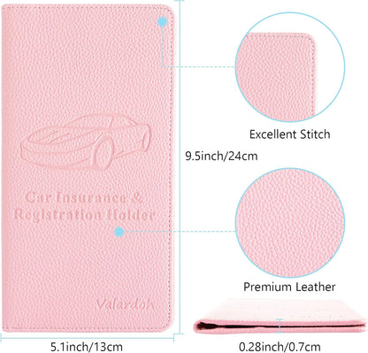 Valardoh Premium Car Registration and Insurance Card Holder, Car Document Holder for Cards, Driver License & other Essential Documents (Pink)