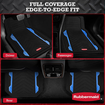 Rubbermaid Car Floor Mat, Heavy Duty All-Weather Car Mats Full Set with Dual-Tone Pink Aluminum Inserts – Universal Fit, Anti-Slip Backing, Trim-to-Fit for Most SUV, Sedan, Van