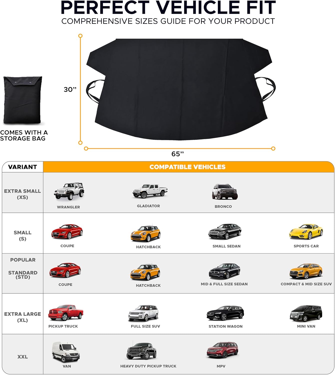 EcoNour Windshield Cover for Ice and Snow - Universal Fit for Car, SUV, Truck, Heavy Duty 600D Oxford Fabric Frost Protector for Ice & Sleet, Includes Anti-Theft Straps, Medium (69"x42")