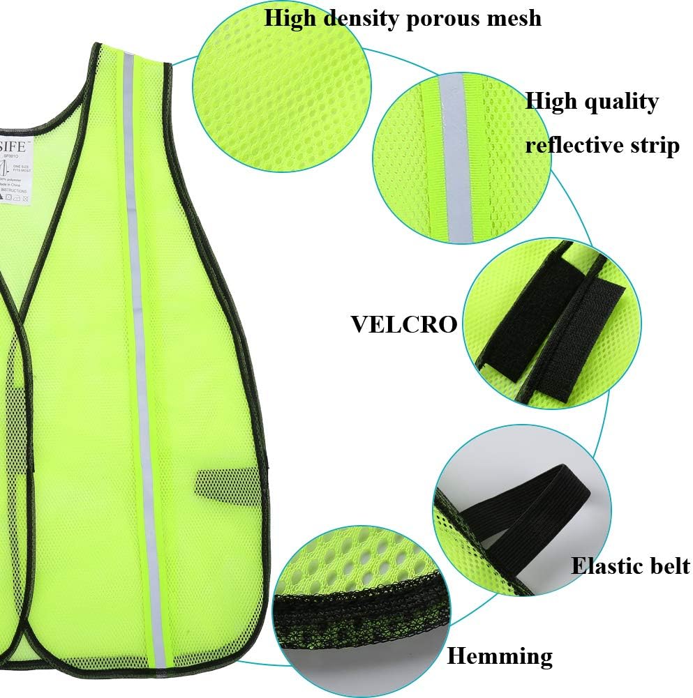 SIFE 10 Pack High Visibility Reflective Safety Vest,Made from Breathable and Neon Orange Mesh Fabric with Stretchable design,light weight for Man and Woman(Orange, 10 pack)