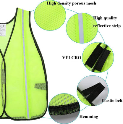 SIFE 10 Pack High Visibility Reflective Safety Vest,Made from Breathable and Neon Orange Mesh Fabric with Stretchable design,light weight for Man and Woman(Orange, 10 pack)