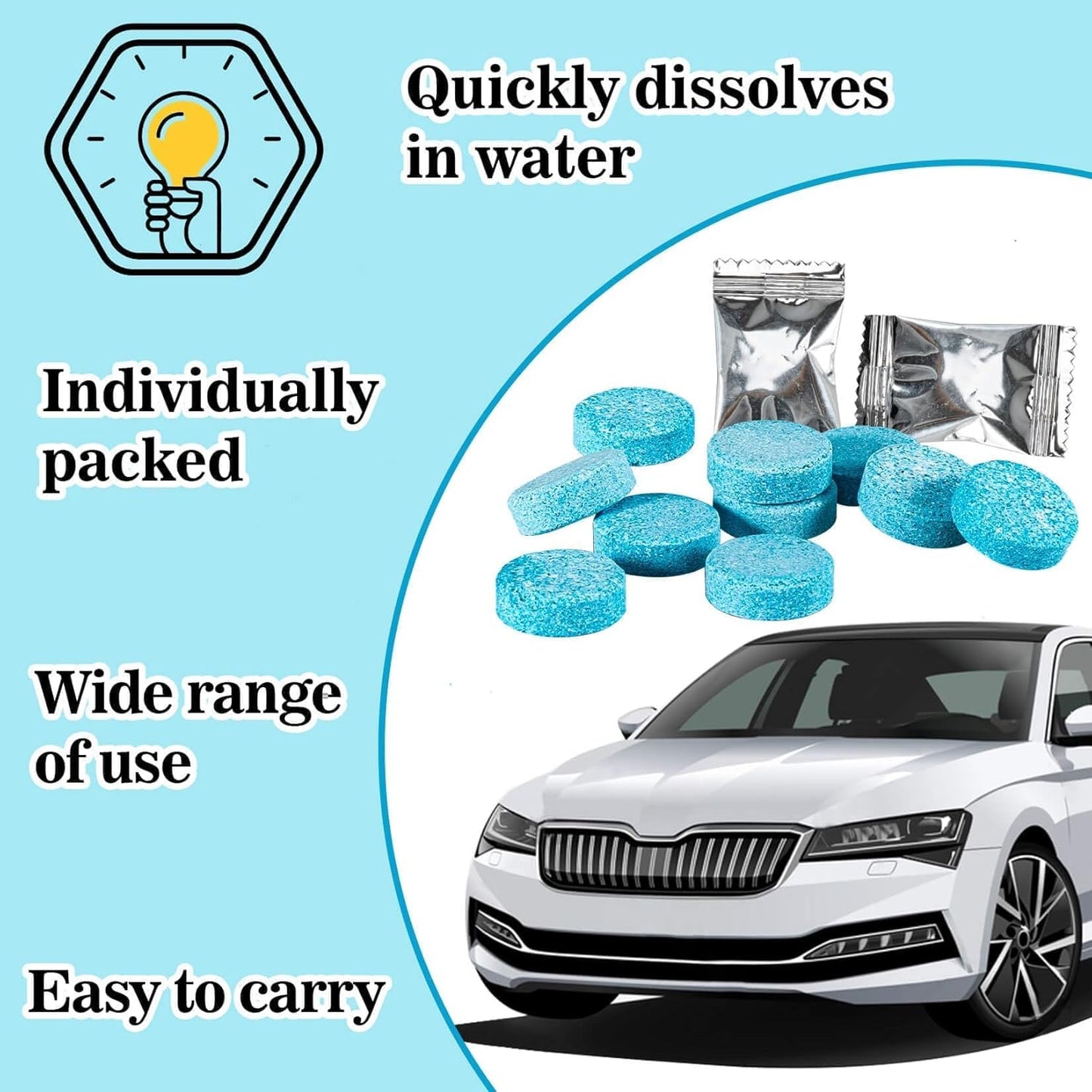 Sukh 150 Car Windshield Washer Tablets - Washer Fluid Tablets Glass Cleaner Concentrate Car Windshield Wiper Fluid Car Windshield Cleaner
