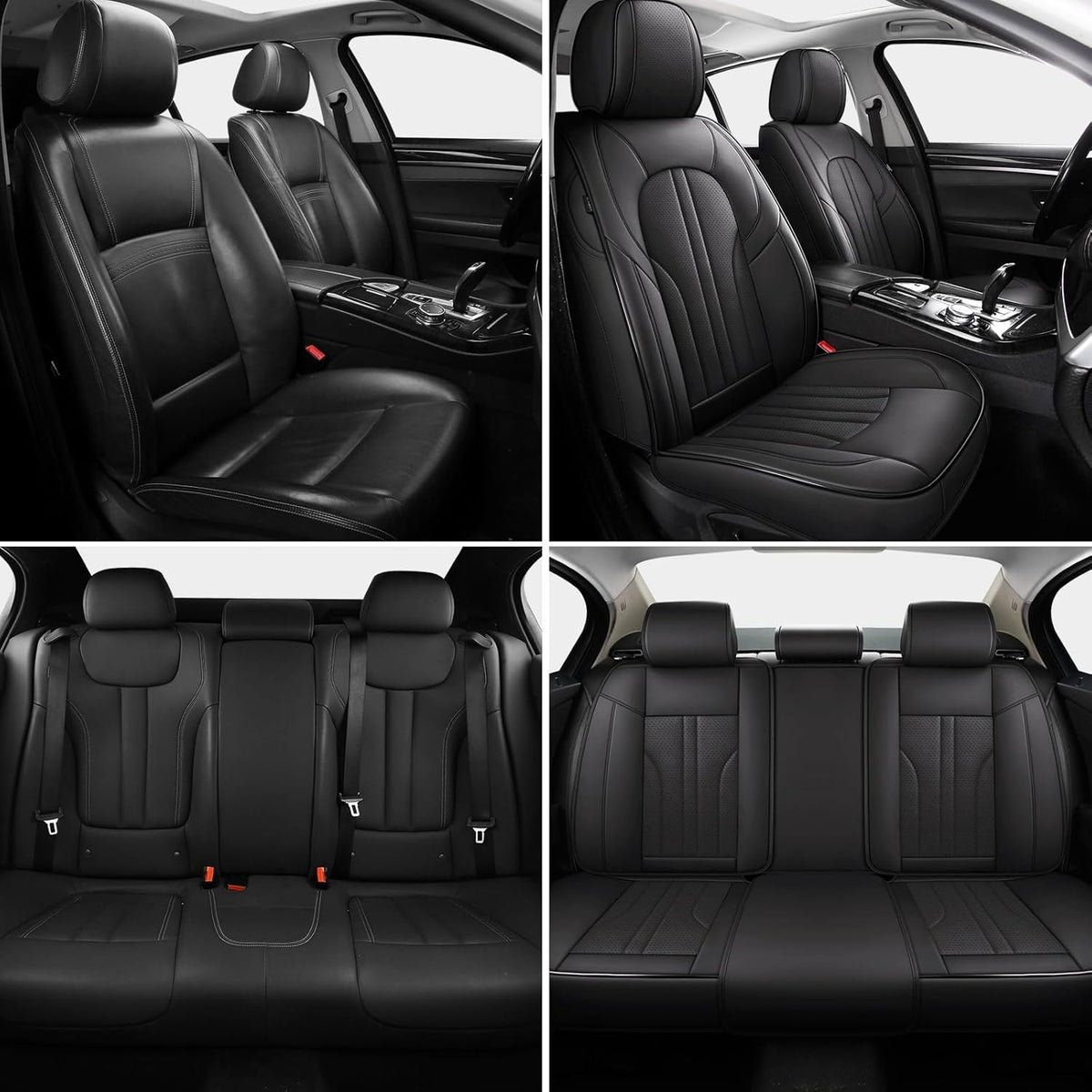 MINGBRON Car Seat Cover Full Set, Leather Car Seat Cover, Waterproof Seat Covers, Car Seat Cushion, Nappa Leather Seat Covers Car Seat Protector Universal Fit Most Cars Black