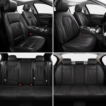 MINGBRON Car Seat Cover Full Set, Leather Car Seat Cover, Waterproof Seat Covers, Car Seat Cushion, Nappa Leather Seat Covers Car Seat Protector Universal Fit Most Cars Black