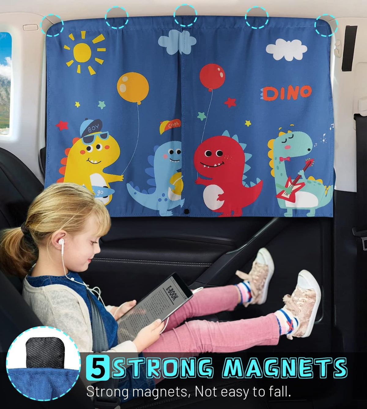 Car Window Shades, 2 PCS Magnetic Double Layer Auto Sun Shade for Side Windows Privacy Full Covers/Half Shade Options Back Car Window Curtains for Baby Protection