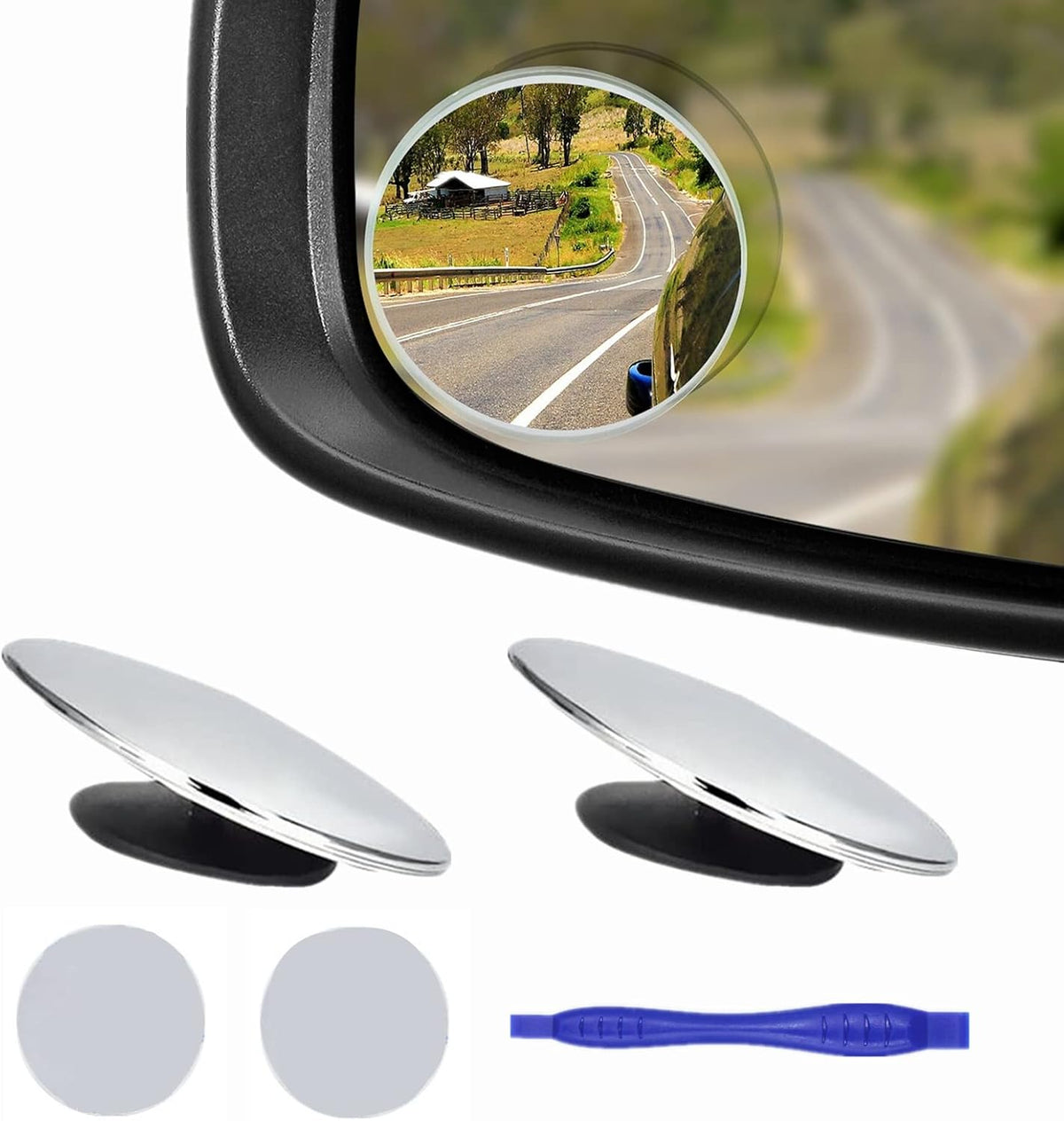 2 pcs Blind Spot Mirrors, 2" Round HD Glass Convex 360° Wide Angle Side Rear View Mirror with ABS Housing for Cars SUV and Trucks, Black, Pack of 2