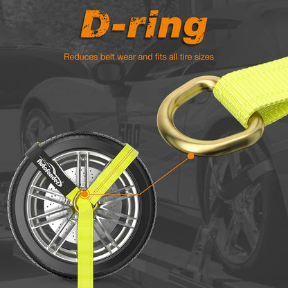 Heavy Duty Car Tie Down Straps with Flat Hook-10,000lbs Break Strength-4Pack Tire Ratchet Straps for Trailers,Trucks,UTV