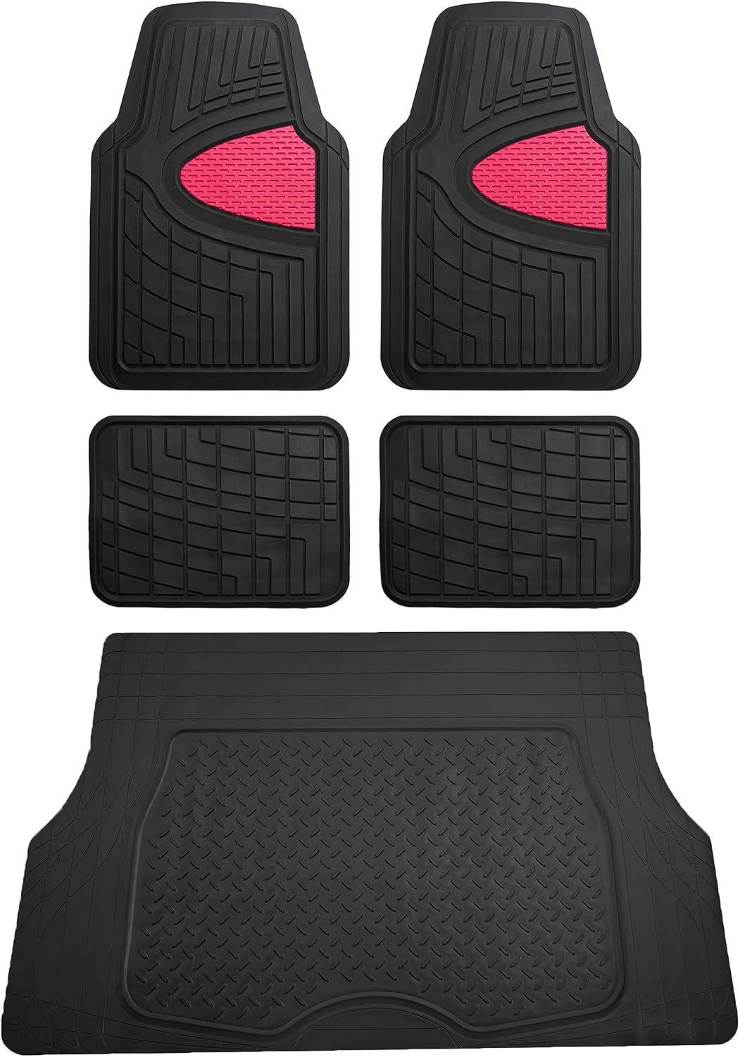 FH Group Automotive Floor Mats - Heavy-Duty Rubber Floor Mats for Cars, Universal Fit Full Set, Climaproof & Trimmable Floor Mats for Most Sedan, SUV, Truck, Black