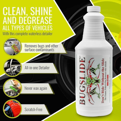 BugSlide Bug Remover – All Purpose Car Cleaner & Detailer Spray, For Vehicle Interior & Exterior Use, Shines, Degreases, Polishes, Wipes Away Bugs on Plastic, Metal,Glass, Windows, Mirrors, 32 oz