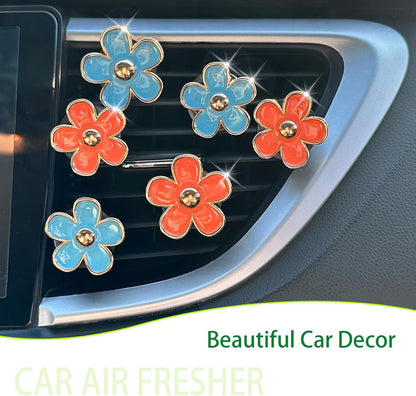 ORIESSE 6pcs Flowers Car Air Freshener Vent Clips Purple White Daisy Air Vent Clip Car Accessories for Women 3.3cm/3cm Flower Vehicle Interior Decor Refillable Diffuser