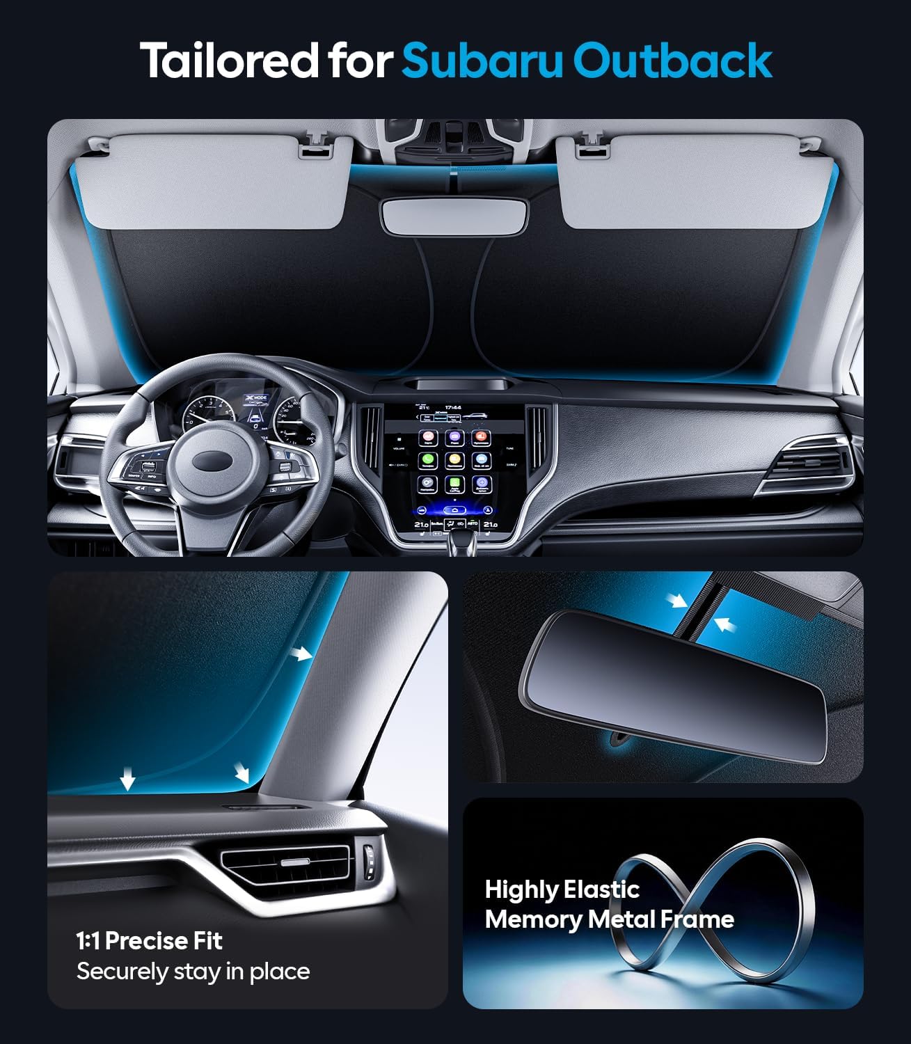 Wigoo Tesla New Model Y Accessories Windshield Sunshade [OEM Design, 100% Sun Blockage] Foldable Heat Insulation Sunshade with Storage Bag, for Model Y 2020~2026 (Juniper), Silver Coating - Colors A