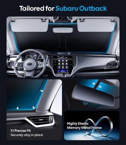 Wigoo Tesla New Model Y Accessories Windshield Sunshade [OEM Design, 100% Sun Blockage] Foldable Heat Insulation Sunshade with Storage Bag, for Model Y 2020~2026 (Juniper), Silver Coating - Colors A