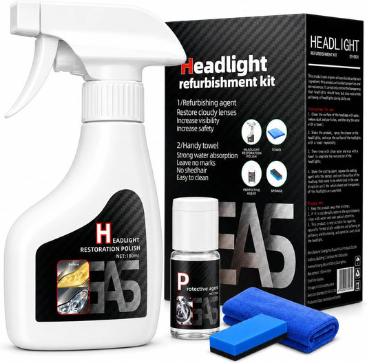 Car Headlight Restoration Kit – Headlight Cleaner & Restorer Kit with Restoration Spray, No Power Tools Required, Restores Yellowed & Oxidized Headlights to Like-New Clarity, For All Vehicle Types