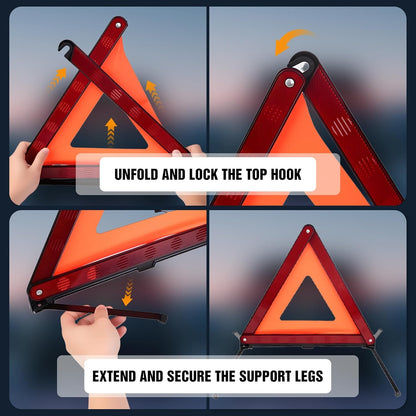 XOOL Emergency Warning Triangle Kit – Roadside Safety Kit with Reflective Warning Triangles, High-Visibility Safety Vests, Storage Bag & Gloves for Car Breakdowns & Emergencies