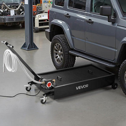 VEVOR Low Profile Oil Drain Pan, 17 Gal Capacity, Rolling Oil Drain Pan with 110V High-Flow Electric Pump, 7.2 ft Hose & T Folding Handle, Leak-proof & Corrosion-resistant, Fit for Trucks, ATVs, Black