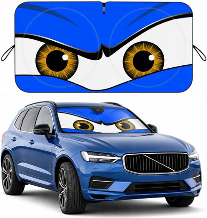 Car Windshield Sun Shade, Funny Cartoon Eyes Sun Visor for Car Windshield Universal Fits Sedan Compact Car Hatchback SUV, UV Heat Protection - 59 x 27.5