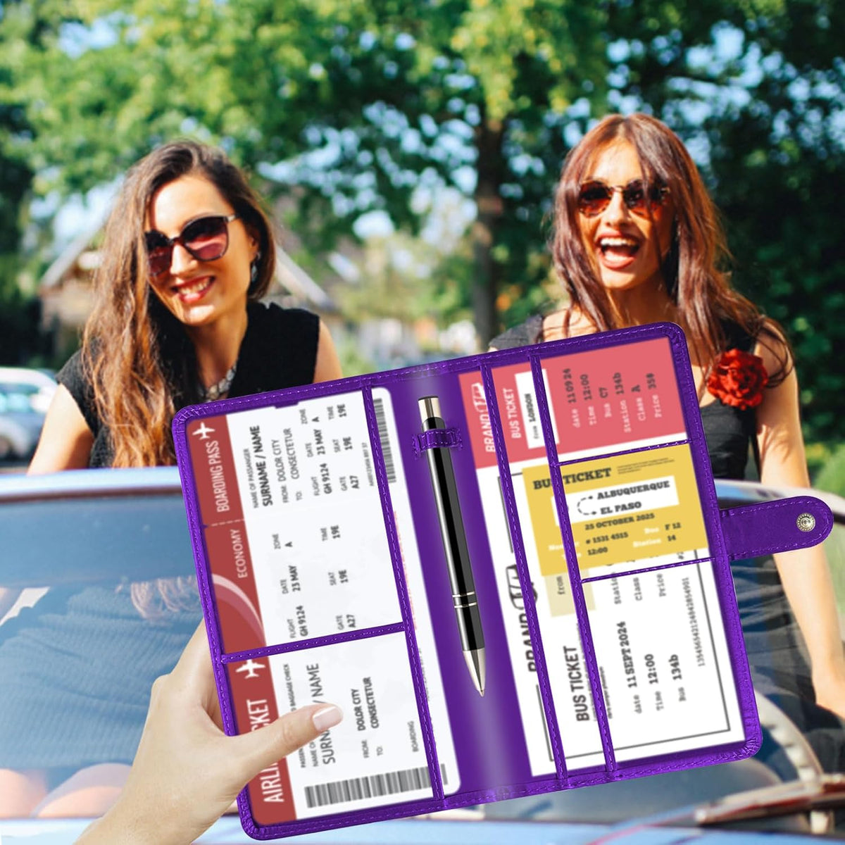 Car Registration and Insurance Card Holder with Magnetic Closure, Leather Vehicle Glove Box Automobile Documents Paperwork Wallet Case Organizer for ID, Driver's License, Key Contact Information Cards