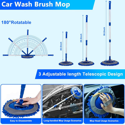 THINKWORK Car Wash Kit, Car Detailing Kit with Foam Gun, Car Wash Brush Mop and Large Folding Bucket Suitable for Car Cleaning, Blue Car Wash Set Gift for Men and Women
