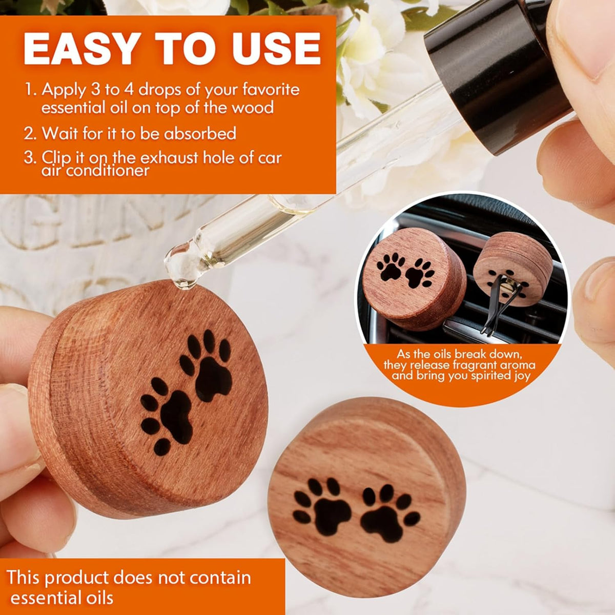 Essential Oil Car Diffuser, 2 PCS Car Aromatherapy Wood Diffuser with Vent Clip