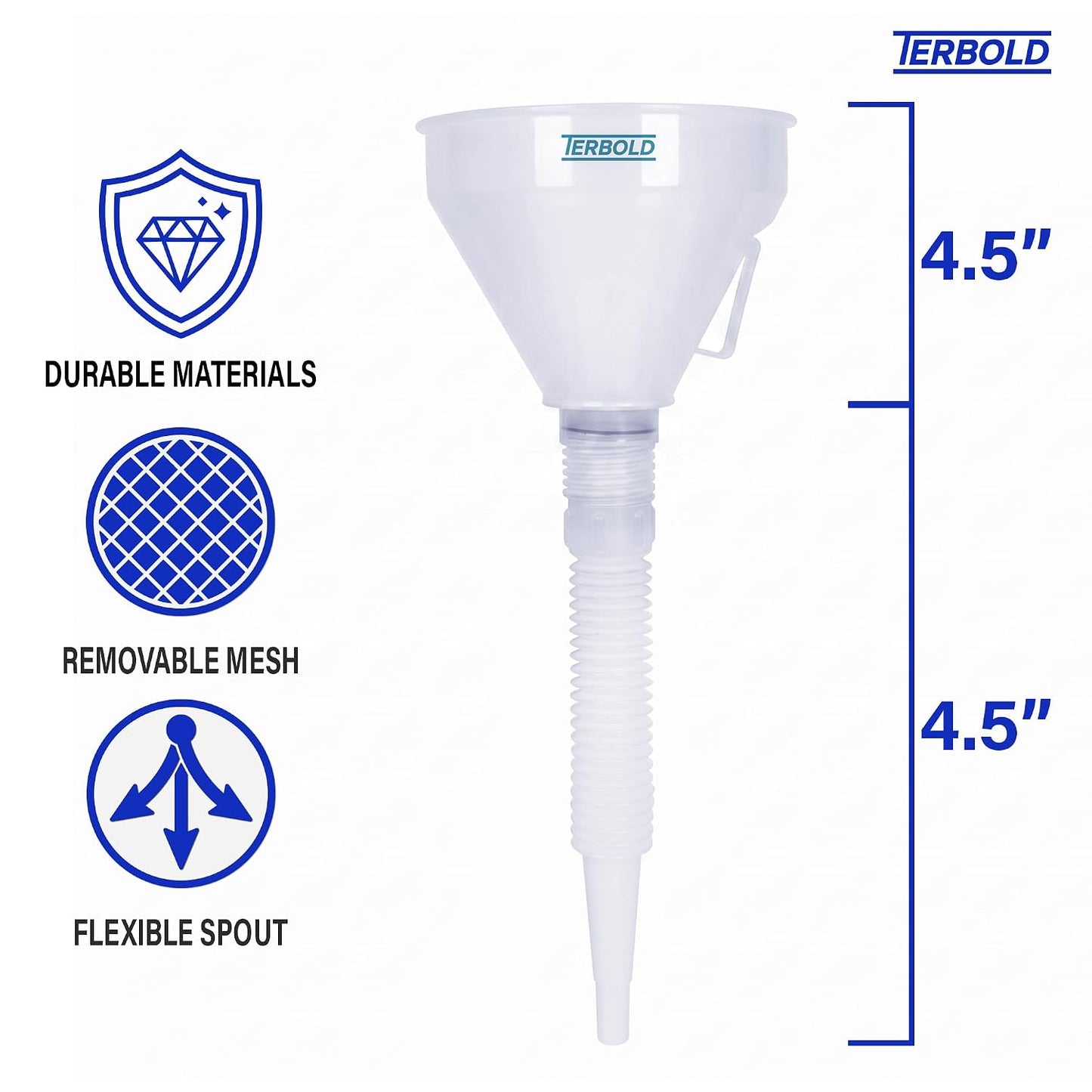 Automotive Flex Funnel with Hose | Wide Mouth Flexible Oil Funnel for Automotive Use - Gas, Transmission Fluid, Car Fuel, Oil Change (Blue)
