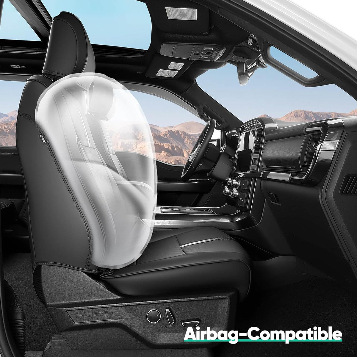 for Ford F150 Seat Covers 2015-2023 2024 2025 2026,Full Set Leather Waterproof Black Trucks Pickup Seat Covers Custom Fit for Ford F150 Accessories,Car Seat Cover for SuperCrew/CrewCab(XL,XLT)