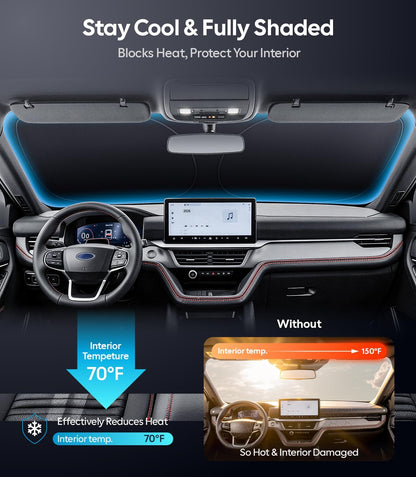 Wigoo Tesla New Model Y Accessories Windshield Sunshade [OEM Design, 100% Sun Blockage] Foldable Heat Insulation Sunshade with Storage Bag, for Model Y 2020~2026 (Juniper), Silver Coating - Colors A