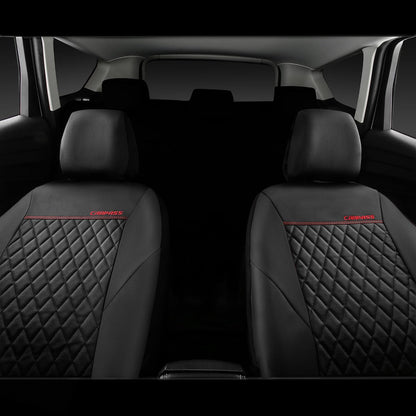 CAR PASS Quilting Leather Seat Cover Two Front Seats Only, Universal Fit Automotive Front Seat Covers Waterproof Deluxe PU Premium Vinyl Luxury for Cars Sedan Van SUV Airbag Compatible 2 Pieces,Black