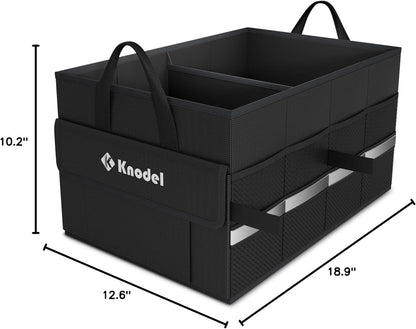 K KNODEL Car Trunk Organizer with Lid, Collapsible Car Trunk Storage Organizer, Car Organizer and Storage for SUV, Truck, Sedan (Medium, Black)