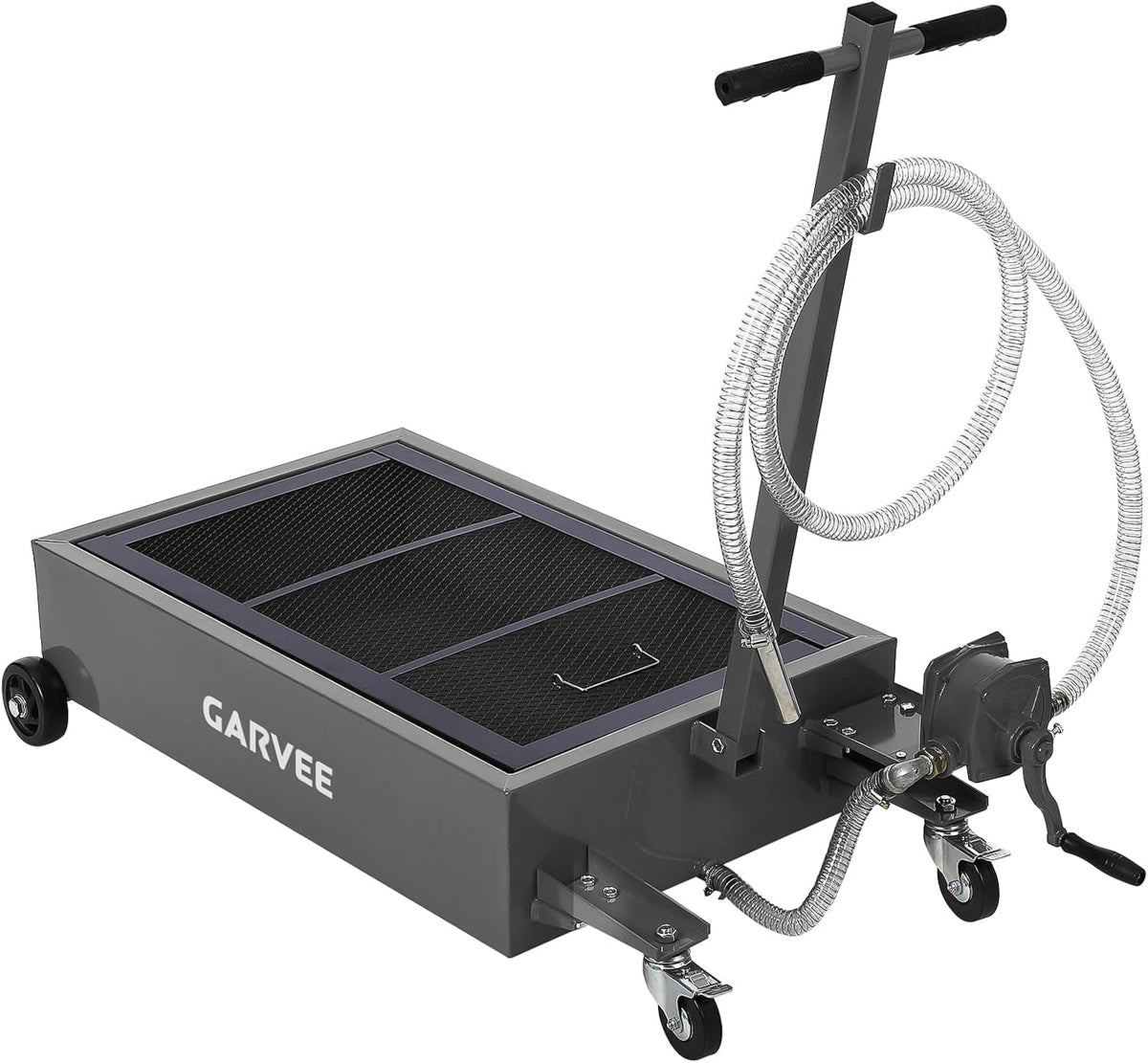 Garvee 20 gal Oil Drain Pan Oil Drain Tank, 76 L Low Profile Oil Drain Pan, Large Capacity Oil Change Pan with Manual Pump & T Foldable Hand and Wheels, 8 ft Hose Oil Drain Cart for Car, SUV, Trucks