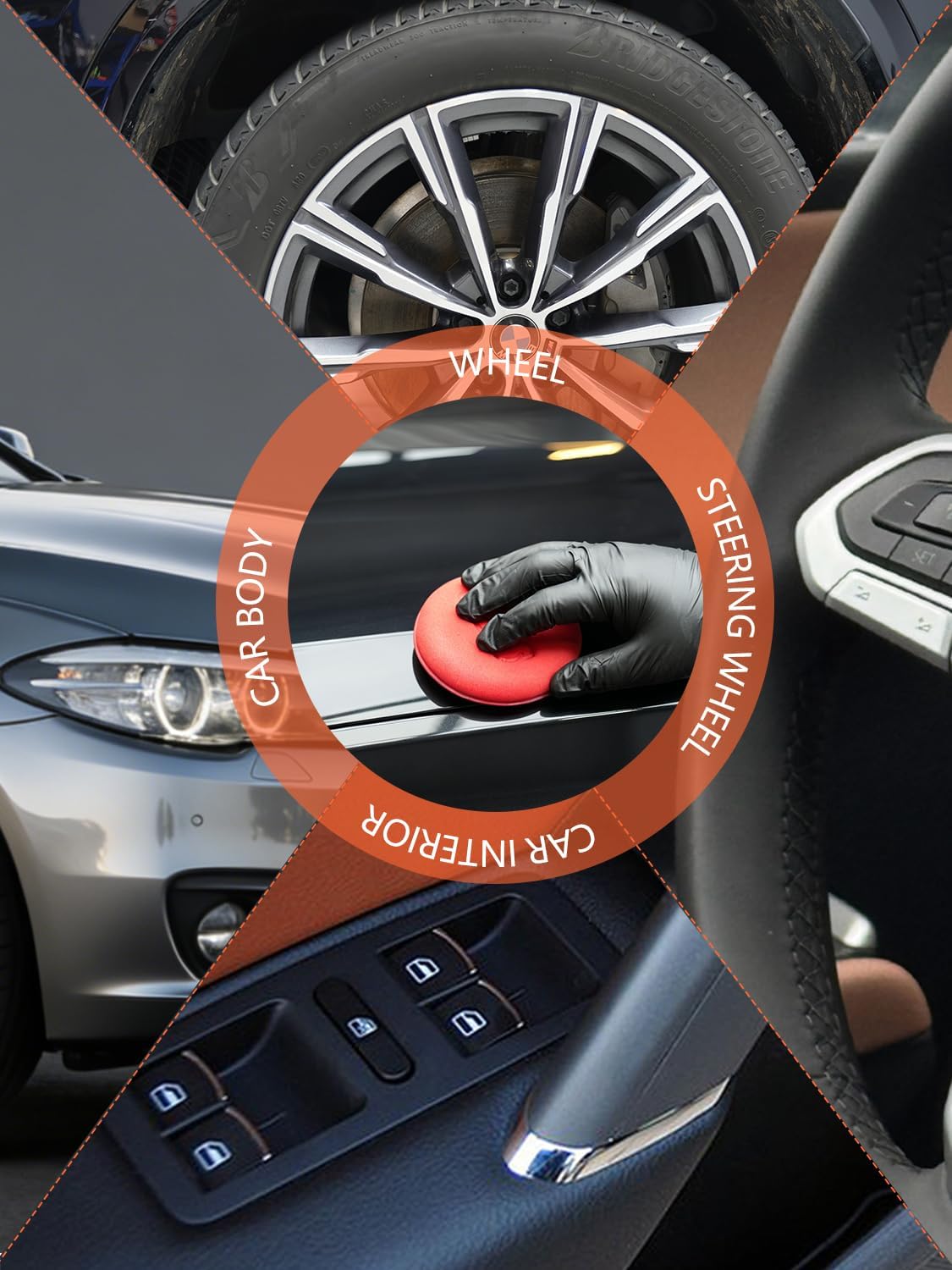 SPTA Tire Shine Applicator, 6Pcs Foam Applicator Pads, Round Shape Side Pressing Hand Polishing Sponge Pads Kit Tire Shine Applicator Pad Tire Dressing Applicator Pad for Applying Tire Shine