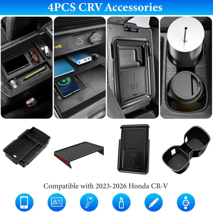 YPHUIKI 3PCS Center Console Organizer Compatible with Honda CRV 2023 2024 2025 2026 Accessories CR-V Hybrid Armrest Organizer Tray Hidden Storage Box ABS Material