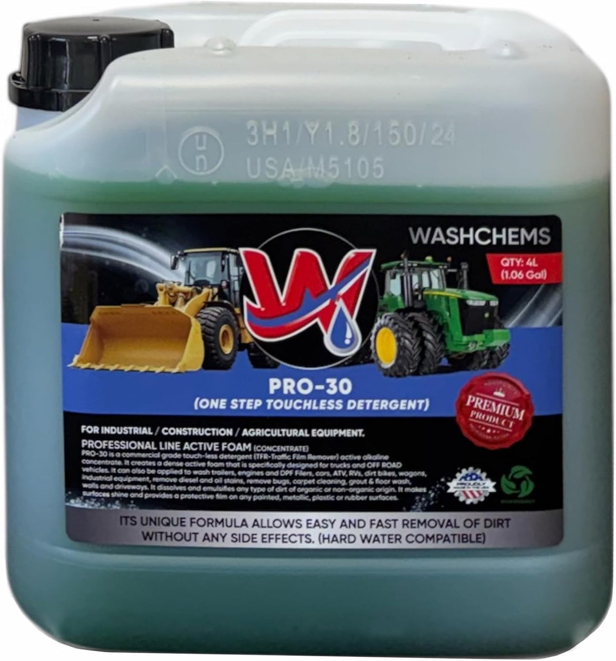 Wash Chems Pro 30 Touchless One Step Car Wash Detergent Soap - Highly Concentrated, makes up to 30 gal of Cleaner, No Brushing, Commercial Grade - Great for Trucks, RVs & Tractors.