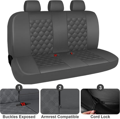 CAROMOP Luxury PU Leather Car Seat Covers Full Set-Waterproof Seat Protectors with Split Bench Seat Covers for Cars-Universal Cars Interior Covers for Sedans, SUVs, Pick-up Trucks(Gray/Gray Line)