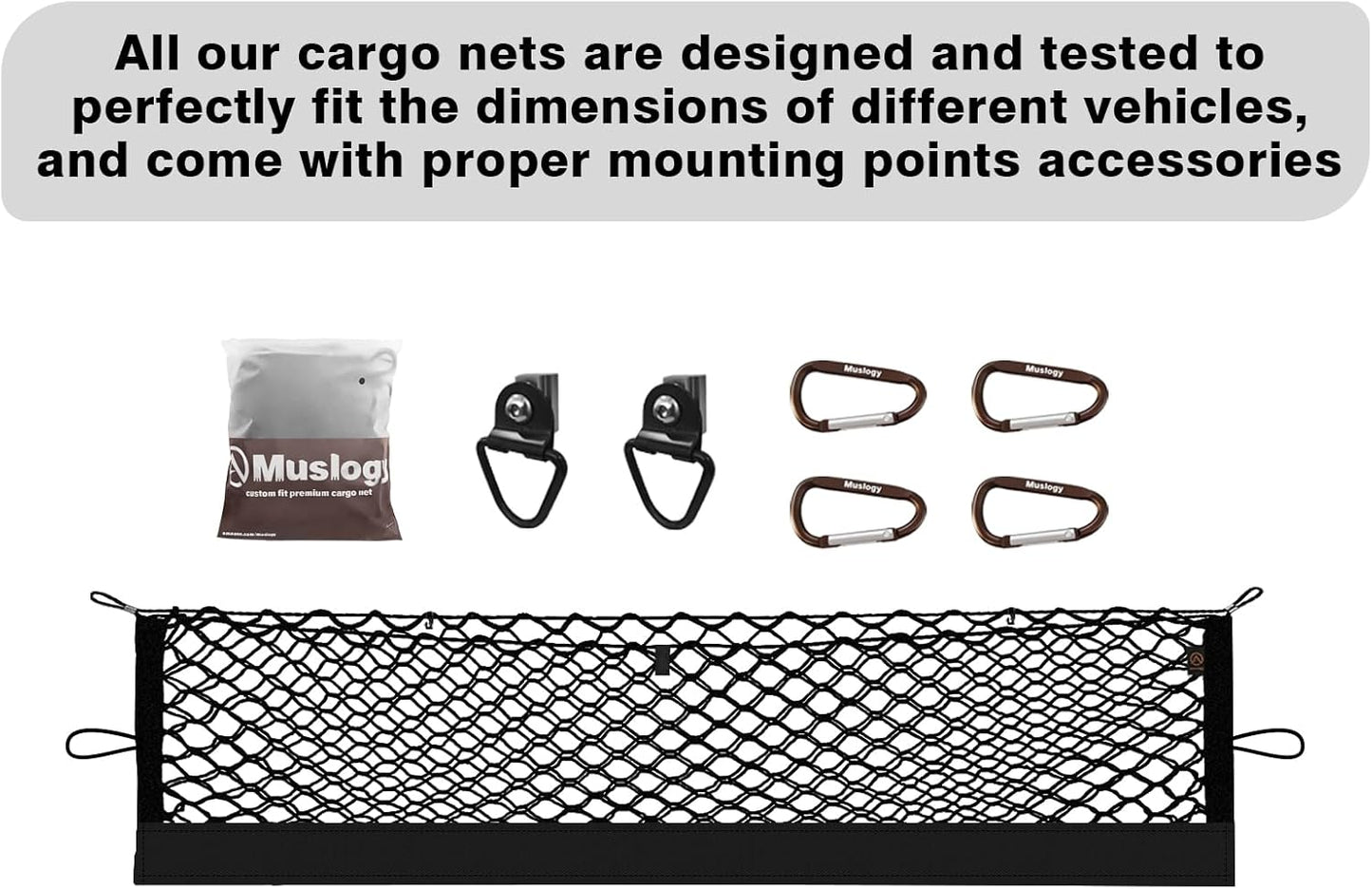 Muslogy Truck Bed Cargo Net Trunk Netting Compatible with 2023-2025 2026 Honda CR-V Accessories, Pickup Cargo Organizer SUV Sedan Storage Net w/Heavy Duty Carabiners - Colors B