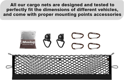 Muslogy Truck Bed Cargo Net Trunk Netting Compatible with 2023-2025 2026 Honda CR-V Accessories, Pickup Cargo Organizer SUV Sedan Storage Net w/Heavy Duty Carabiners - Colors B