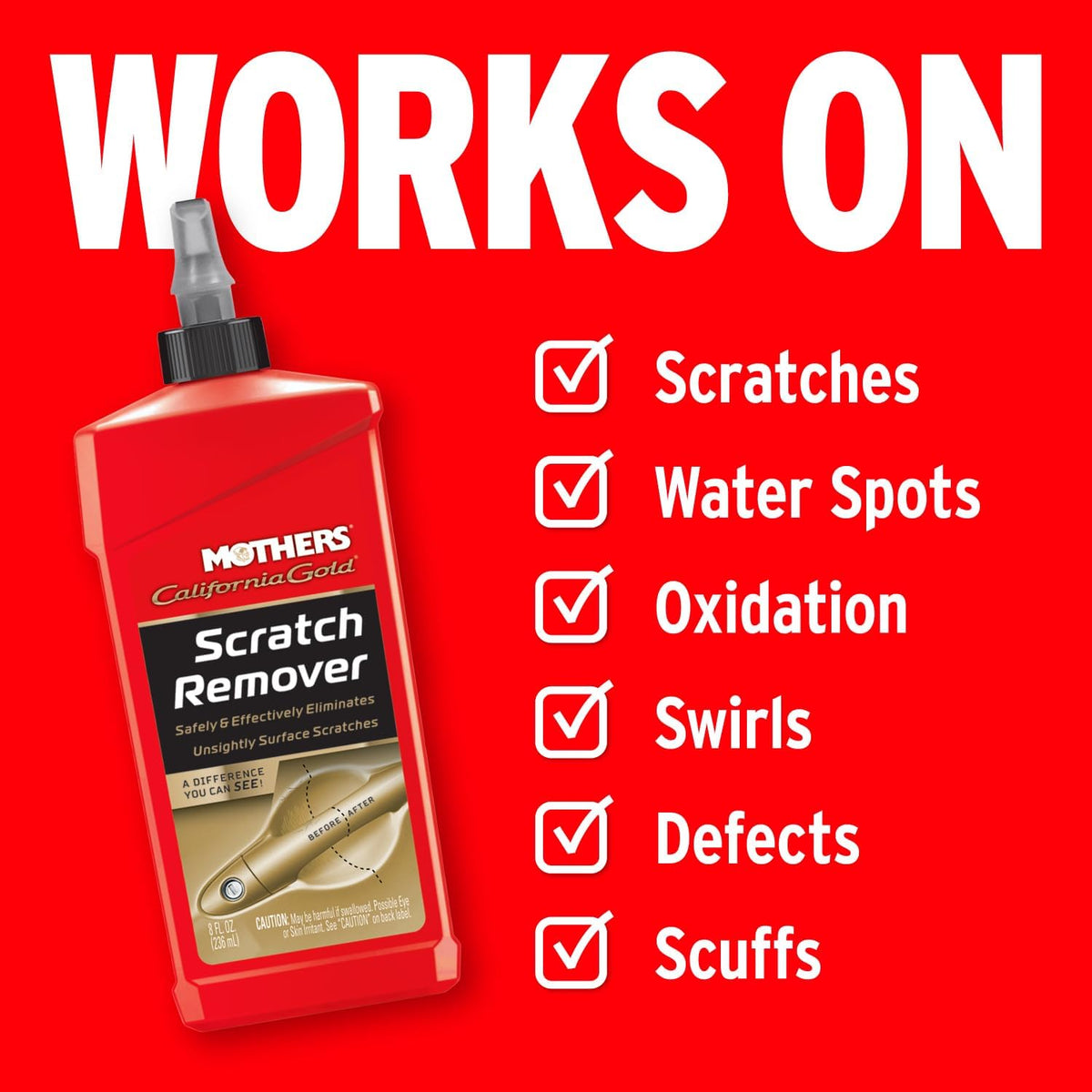 Mothers California Gold Scratch Remover, 8 oz. – Safely & Effectively Eliminates Light Scratches, Scuffs & Transfers from Paint & Clearcoat, Restores Shine Around Handles and High-Touch Areas (08408)